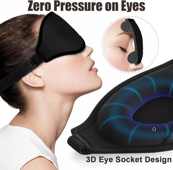 Sleep Mask for Women Men, Side Sleeper, Upgraded 3D Contoured Cup Sleeping Mask, Light Blocking Eye Mask for Sleep,Breathable & Soft for Sleeping, with Adjustable Elastic Strap, Black. - Image 5
